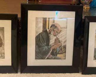 Willy Seiler Etchings of Asian Life Lighting Up Chatterbox Resting