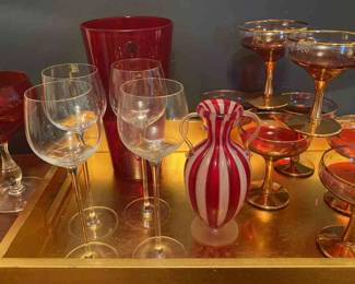 Red And Gold Etched Glassware And More