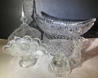 Leaded Crystal Lidded Dish Bowl And Napkin Holder