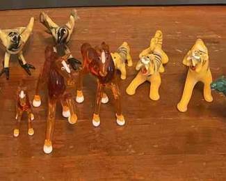 Hand Blown Glass Figurines and Porcelain Blue Horses