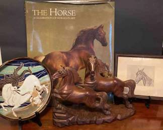 Carved Wood Running Horses Dana Vietnam Pottery Plate Signed Art Book