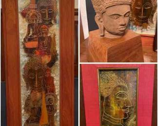 Manoon Tumsri Thai Monotype Framed Art Carved Stone Thai Buddha