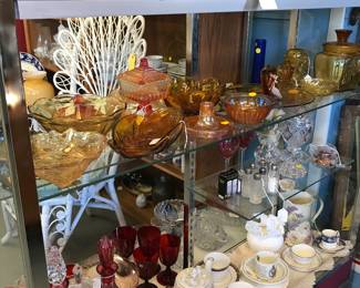 Wonderful Amber Glass, cobalt, cranberry, cup and saucer collection