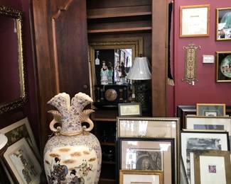 Love this Japanese Valse approx 4 ft., beautiful walnut wardrobe - notice crown molding approx 7 ft tall, framed prints...some signed