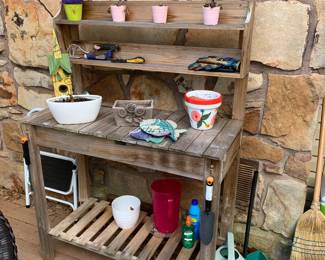#74	wood potting table with shelf 40x18x55	 $65.00 
