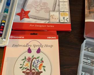 #198	Husqvarna Viking Designer Epic Sewing and Embroidery Machine w/all included Attachments including the largest hoop on the market approx 10x14 with User manuals, Extra feet, extra hoops , walking foot, bobbins, cords and much more.  In excellent condition and working order.  	 $3,000.00 
