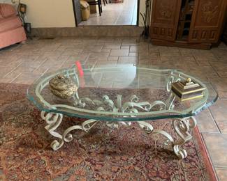 #24	Iron Beveled Glass Top Coffee Table - 51x29 (HEAVY YOU MOVE)	 $175.00 
