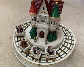 #103	Lenox music box house statue  as is over wind  15 inch tall 	 $125.00 
