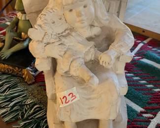 #123	Vintage Austin Dee Crowley girl with doll in rocker 9 inch tall statue	 $25.00 
