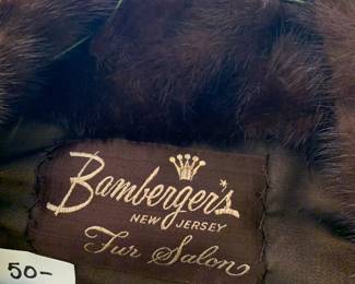 #55	"Bamberger's Furs" - Chocolate Brown Mink Stole S/M	 $50.00 
