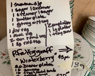 #189	Pfaltzgraff wisterberry 93 piece China 	 $320.00 
