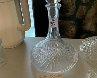 #131	Crystal Clear Decanter w/ Stopper 11 Inches Tall 	 $35.00 
