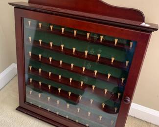#106	glass top golf tee display cabinet 26 tall 	 $25.00 

