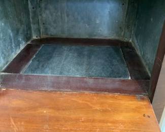 #97	antique pie safe with 4 drawers and 1 flip down front, marble top 17x16x36	 $100.00 
