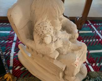 #123	Vintage Austin Dee Crowley girl with doll in rocker 9 inch tall statue	 $25.00 
