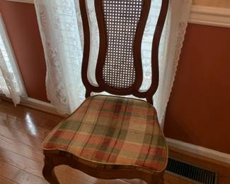 #8	French Provinil Dining Room Table w/2 leaves. 8 Cane Back Upholstered Chairs. (2 captains chair) 58-83x41x29	 $300.00 
#9	French Provincial China Cabinet - Lighted. 3 Drawers, 2 wood doors, 1 glass door. 56x16x29-80 (1 piece)	 $175.00 
