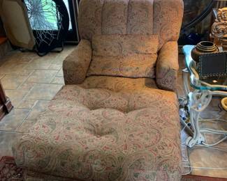 #27	Cazzy Collection by Century" - Chaise Lounge, Paisley Fabric. Button Cushion, Channel Back . 33x52x35	 $200.00 
