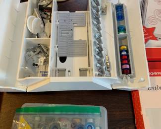 #198	Husqvarna Viking Designer Epic Sewing and Embroidery Machine w/all included Attachments including the largest hoop on the market approx 10x14 with User manuals, Extra feet, extra hoops , walking foot, bobbins, cords and much more.  In excellent condition and working order.  	 $3,000.00 
