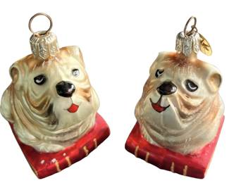 2 Radko Bulldog Ornaments