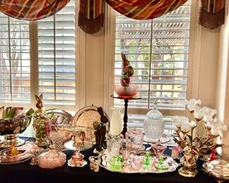 More beautiful crystal, depression glass, bunnies, and silver!