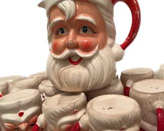 Vintage & Modern Christmas. Santa mugs and 2 vintage Santa Pitchers. 