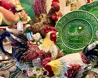 Chickens and rooster with more cabbage leaf Majolica style Portuguese Bordallo Pinheiro!