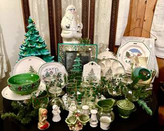 Table #3 with Nikko Christmas and a vintage large ceramic Christmas tree.  the bottom base has a piece missing.  Could easily be removed or hidden.