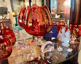 Cranberry glass with Sabino, Swarovski miniatures.  Fun little gifts!