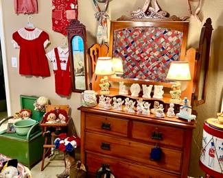 antique dresser!  Lots of fun vintage children's clothing.