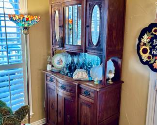 Pretty French antique hutch with beveled mirrors.