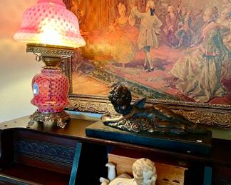 Fenton cranberry glass lamp.