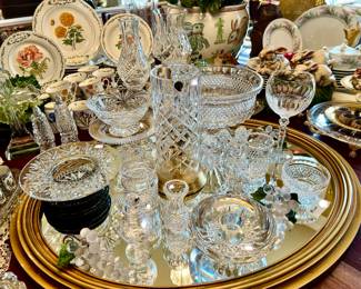 Framed mirror full of Waterford crystal.