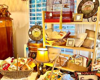 Bird cages, clocks, lamps, and towels!