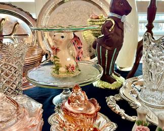 Depression glass, silver, nice pops of pinks and greens.