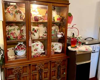 Vintage china hutch full of Apple Franciscan ware.  