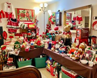 Stuffed Christmas corner with wrapping paper, boxes, bags, and fun!