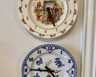 Spode and Wedgwood Peter Rabbit clocks.