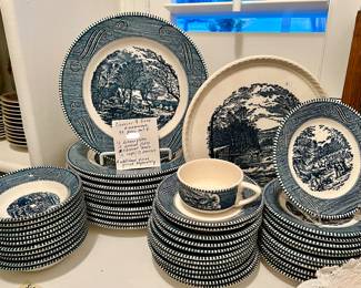 Currier & Ives blue and white dinnerware set!