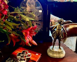 Nice bronze statue girl with hoop.