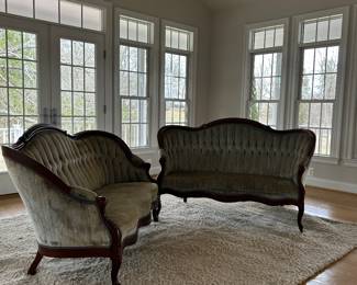 Vintage/ Victorian antique couch sofa tufted grey velvet