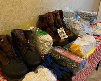 tons of gloves and steel toe boots