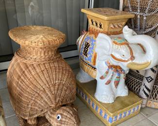 Ceramic Elephant Plant Stand, Wicker Turtle