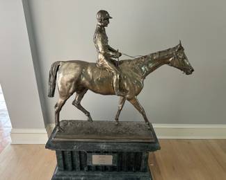 Bonheur Silver/Bronze Jockey on Marble Stand