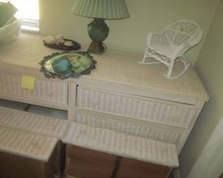 NICE WICKER DRESSER, JUST ADD THE DRAWERS