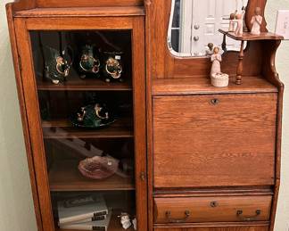 Antique Victorian Oak Side By Side Secretary Desk Curio Cabinet Cabinet