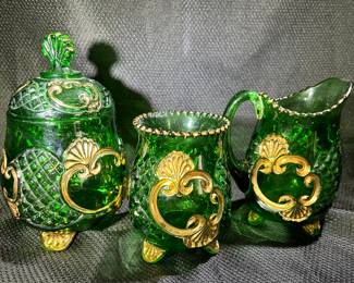 E.A.P.G. "Croesus" Spooner, Creamer/   Sugar in Green w/Gold