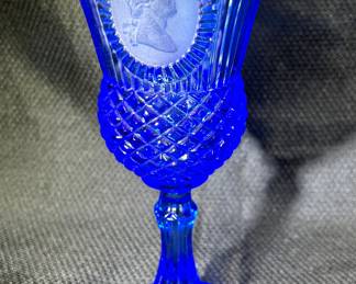 Vintage Avon by Fostoria Cobalt Blue GEORGE WASHINGTON goblet.
