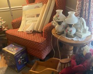 Hand Painted Milk Glass Hurricane Lamps