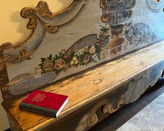 French inspired carved wooden bench 94" long