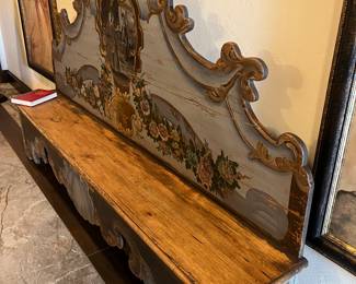 French inspired carved wooden bench 94" long